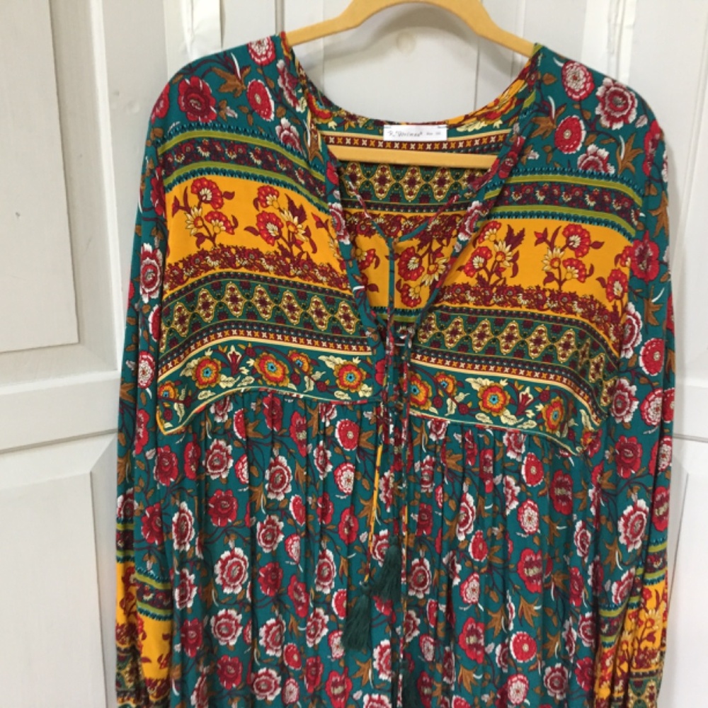 Floral Long Sleeve Dress - Multicolor - Picture 3 of 15